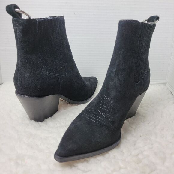 Paige Laney Women's Ankle Bootie Size 6 Black Suede Western Cowboy Boots - Picture 5 of 12